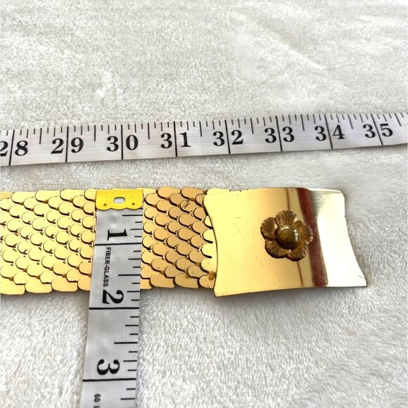 Vintage Gold-Tone Metal Mesh Belt With Floral Clasp Adjustable Size Retro 3n - Picture 6 of 8